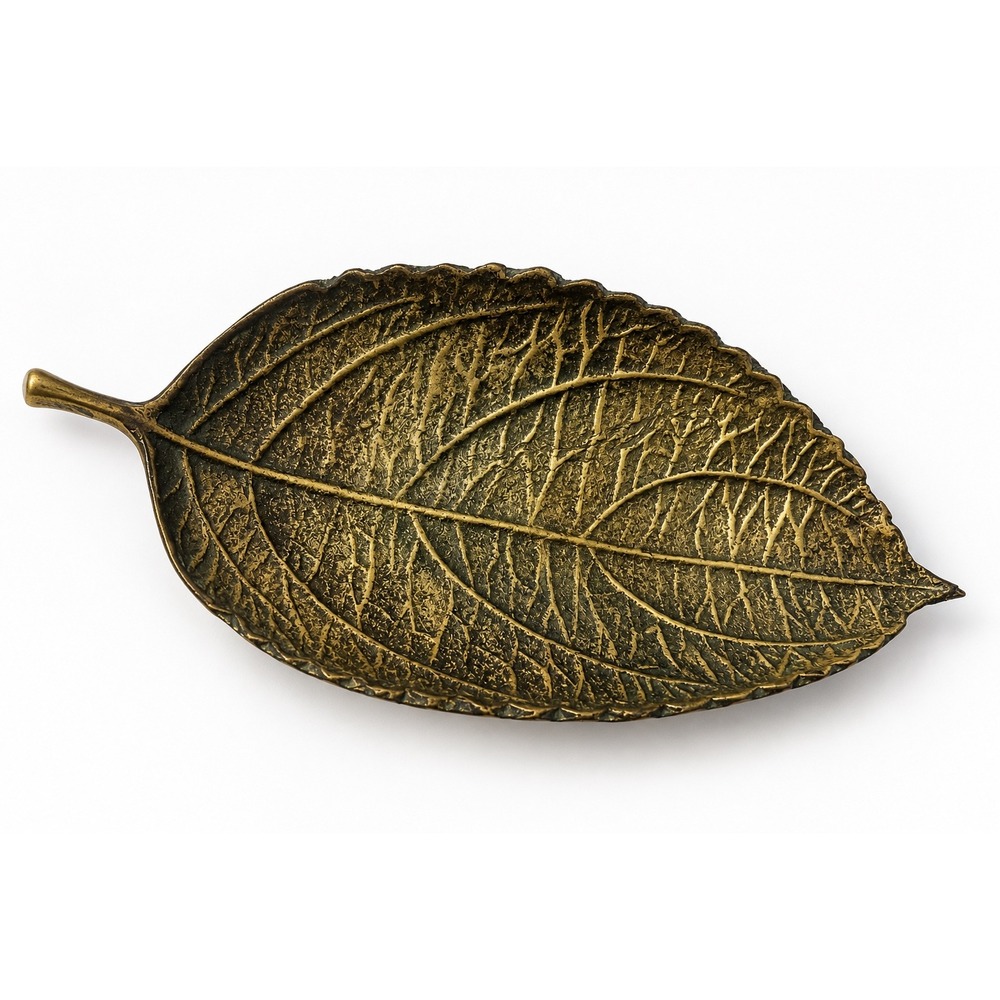 Vintage Brass Leaf Dish Decorative Trinket Tray Catchall Gold Tone Botanical 6"